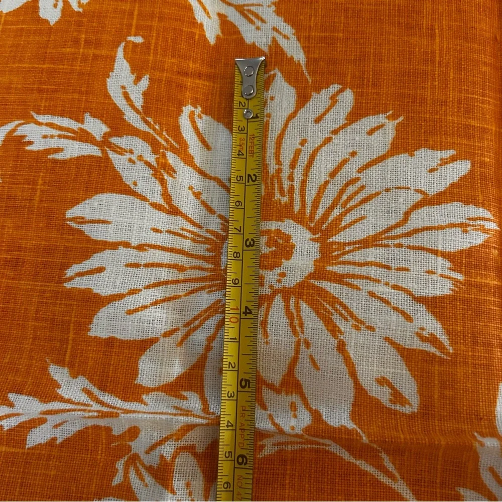 Parisian Prints Pure Linen oval tablecloth vintage daisies USA orange white new